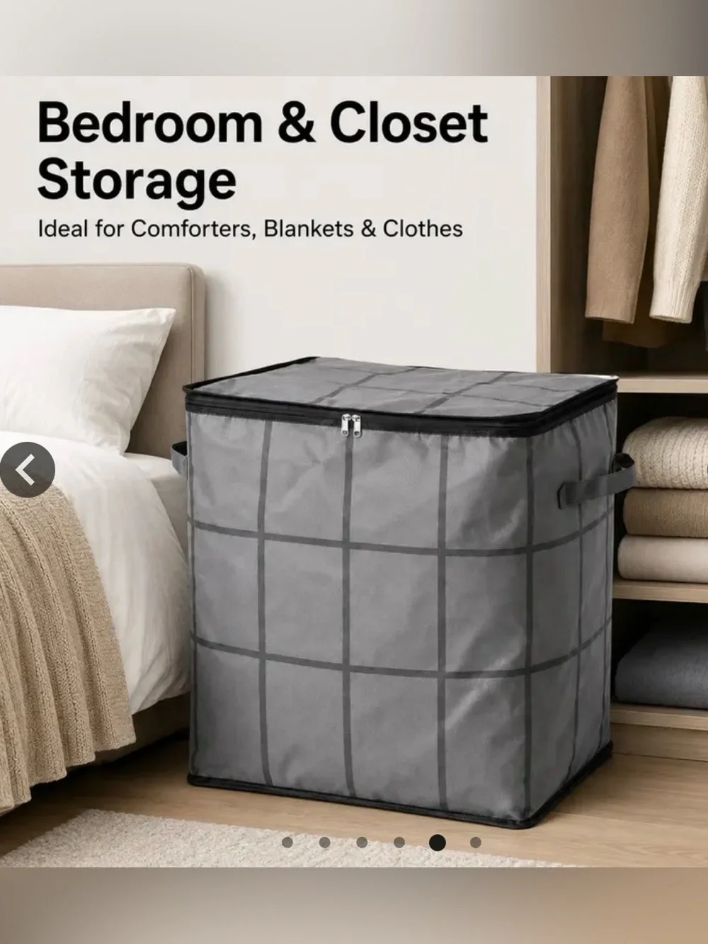 Gray Foldable Fabric Storage Bin with Zippered Lid - Home Storage & Organization